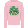 Irish I Was Gaming St Patricks Day Gamer Kids Sweatshirt Jumper Light Pink