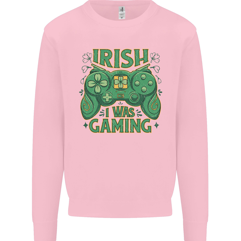 Irish I Was Gaming St Patricks Day Gamer Kids Sweatshirt Jumper Light Pink