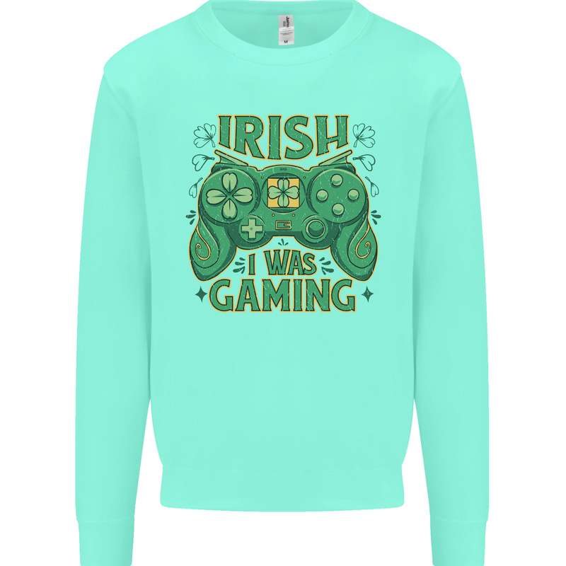 Irish I Was Gaming St Patricks Day Gamer Kids Sweatshirt Jumper Peppermint