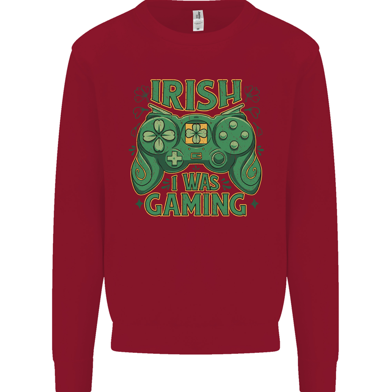 Irish I Was Gaming St Patricks Day Gamer Kids Sweatshirt Jumper Red