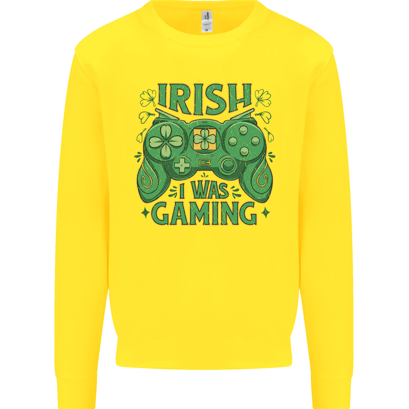 Irish I Was Gaming St Patricks Day Gamer Kids Sweatshirt Jumper Yellow