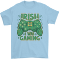 Irish I Was Gaming St Patricks Day Gamer Mens T-Shirt 100% Cotton Light Blue