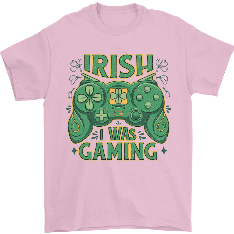Irish I Was Gaming St Patricks Day Gamer Mens T-Shirt 100% Cotton Light Pink