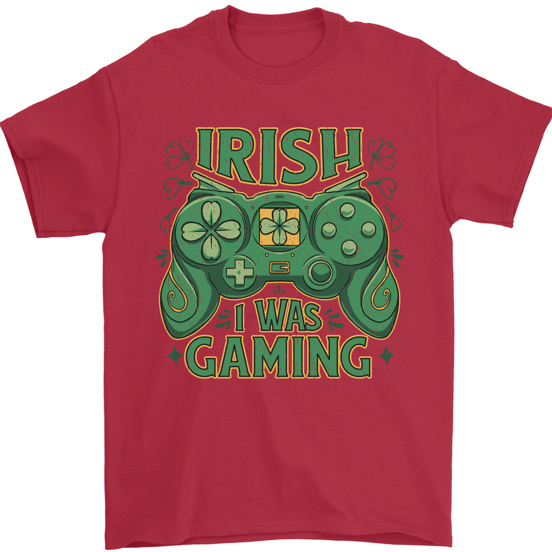 Irish I Was Gaming St Patricks Day Gamer Mens T-Shirt 100% Cotton Red
