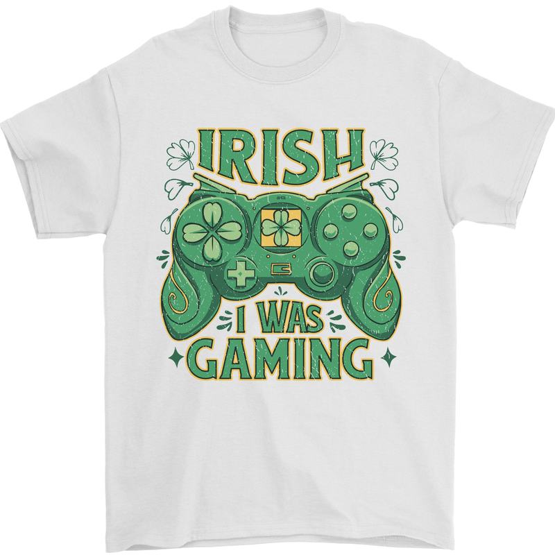 Irish I Was Gaming St Patricks Day Gamer Mens T-Shirt 100% Cotton White