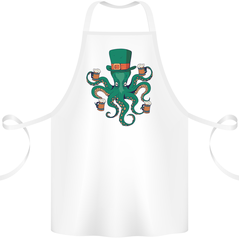 Irish Octopus Funny St Patricks Day Beer Alcohol Cotton Apron 100% Organic White