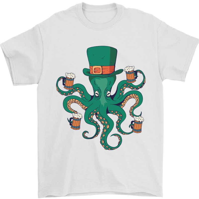 Irish Octopus Funny St Patricks Day Beer Alcohol Mens T-Shirt 100% Cotton White