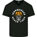 Iron Worker Scull Mens V-Neck Cotton T-Shirt Black