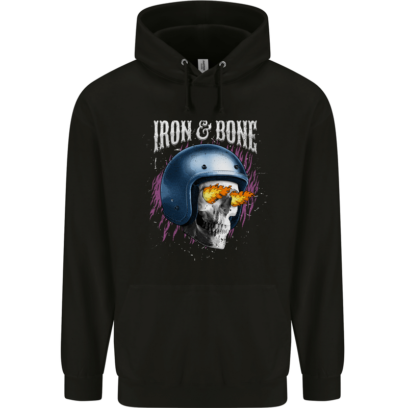 Iron and Bone Bike Skull Motorcycle Motorbike Childrens Kids Hoodie Black