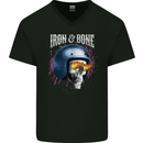 Iron and Bone Bike Skull Motorcycle Motorbike Mens V-Neck Cotton T-Shirt Black
