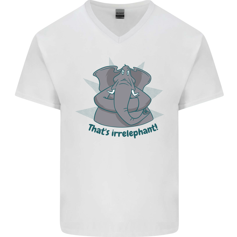 Irrelephant Funny Elephant Mens V-Neck Cotton T-Shirt White