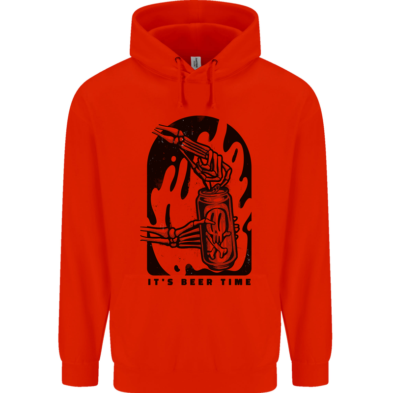 It's Beer Time Skeleton Hand Skull Childrens Kids Hoodie Bright Red
