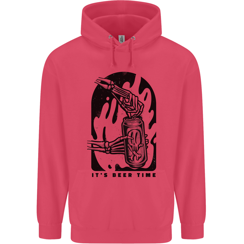 It's Beer Time Skeleton Hand Skull Childrens Kids Hoodie Heliconia