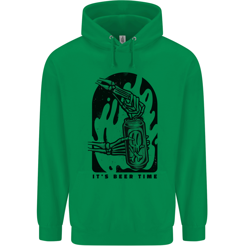 It's Beer Time Skeleton Hand Skull Childrens Kids Hoodie Irish Green