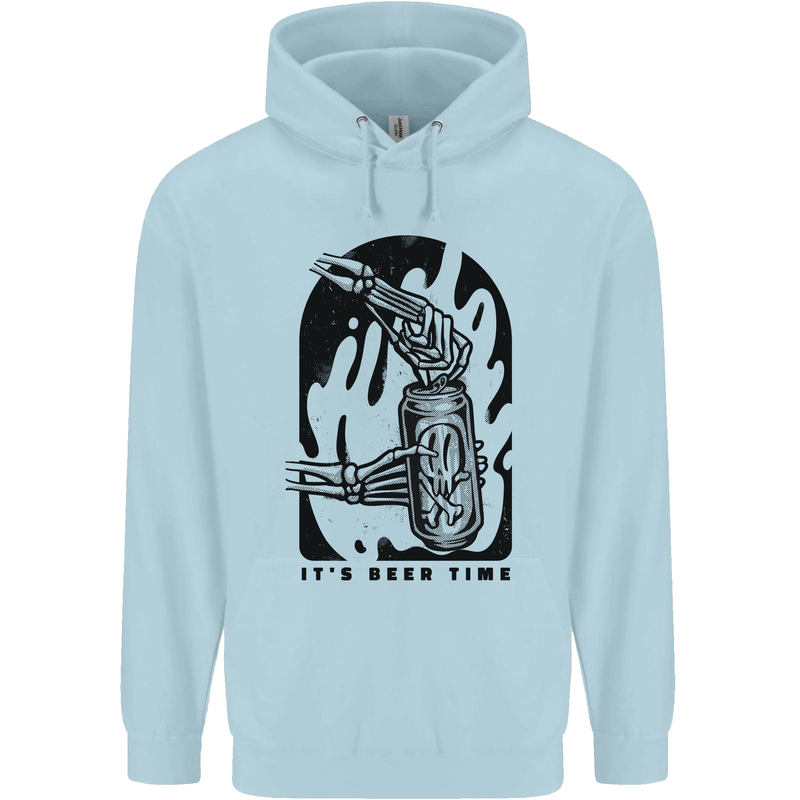 It's Beer Time Skeleton Hand Skull Childrens Kids Hoodie Light Blue