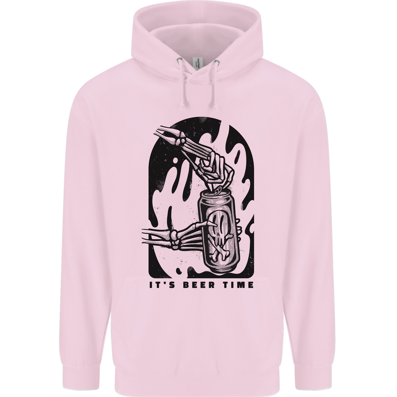 It's Beer Time Skeleton Hand Skull Childrens Kids Hoodie Light Pink