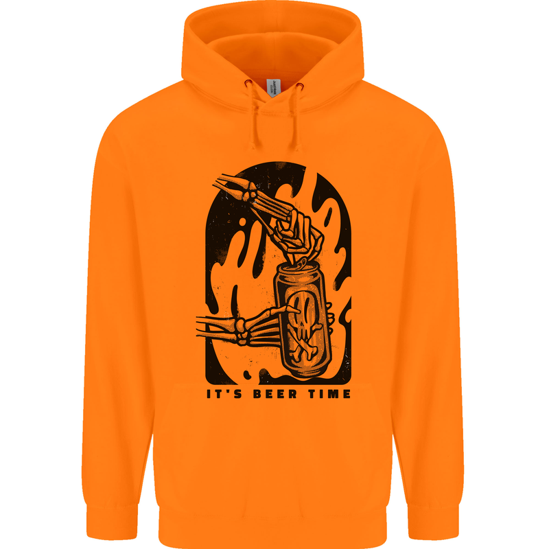 It's Beer Time Skeleton Hand Skull Childrens Kids Hoodie Orange