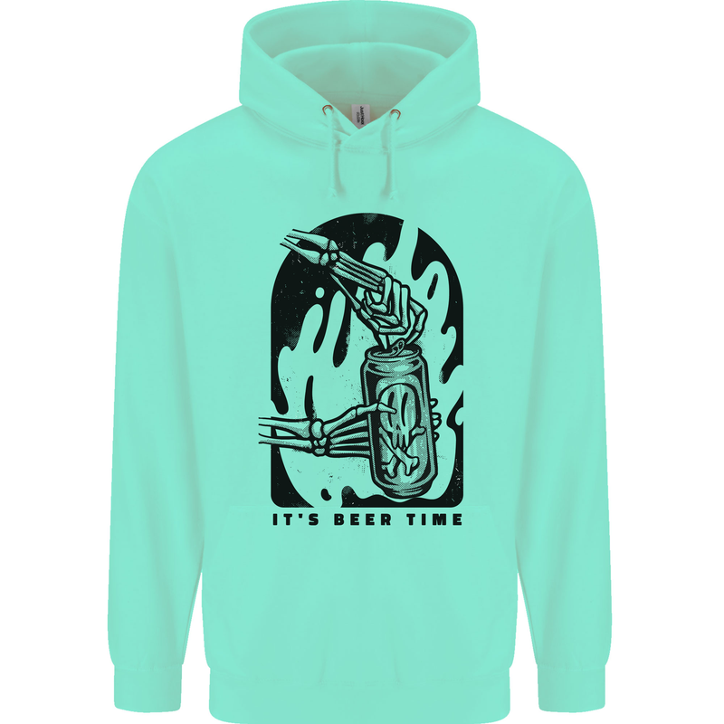 It's Beer Time Skeleton Hand Skull Childrens Kids Hoodie Peppermint