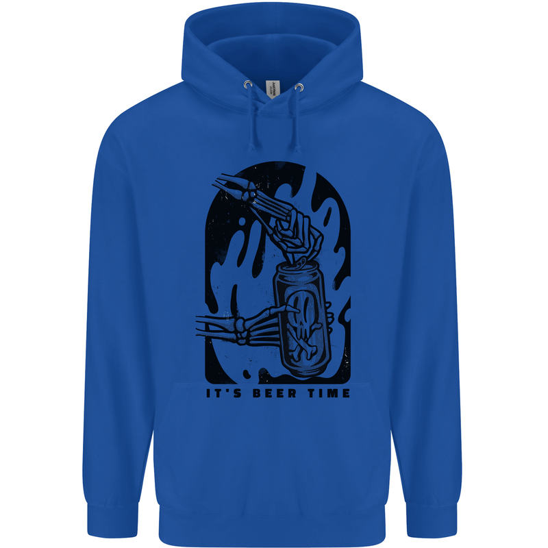 It's Beer Time Skeleton Hand Skull Childrens Kids Hoodie Royal Blue