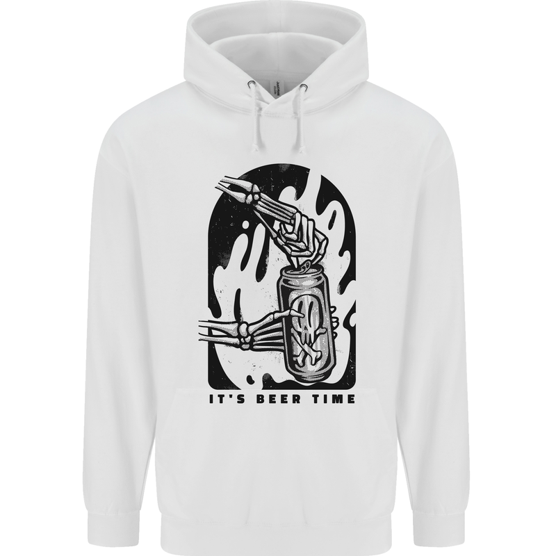 It's Beer Time Skeleton Hand Skull Childrens Kids Hoodie White