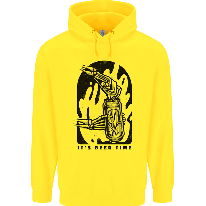 It's Beer Time Skeleton Hand Skull Childrens Kids Hoodie Yellow