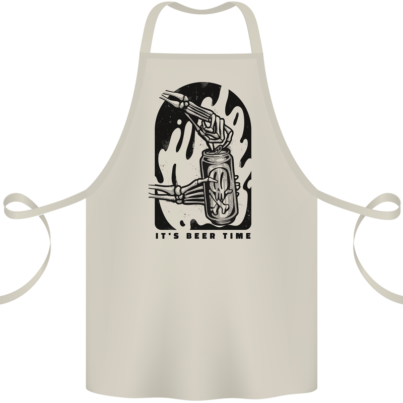 It's Beer Time Skeleton Hand Skull Cotton Apron 100% Organic Natural