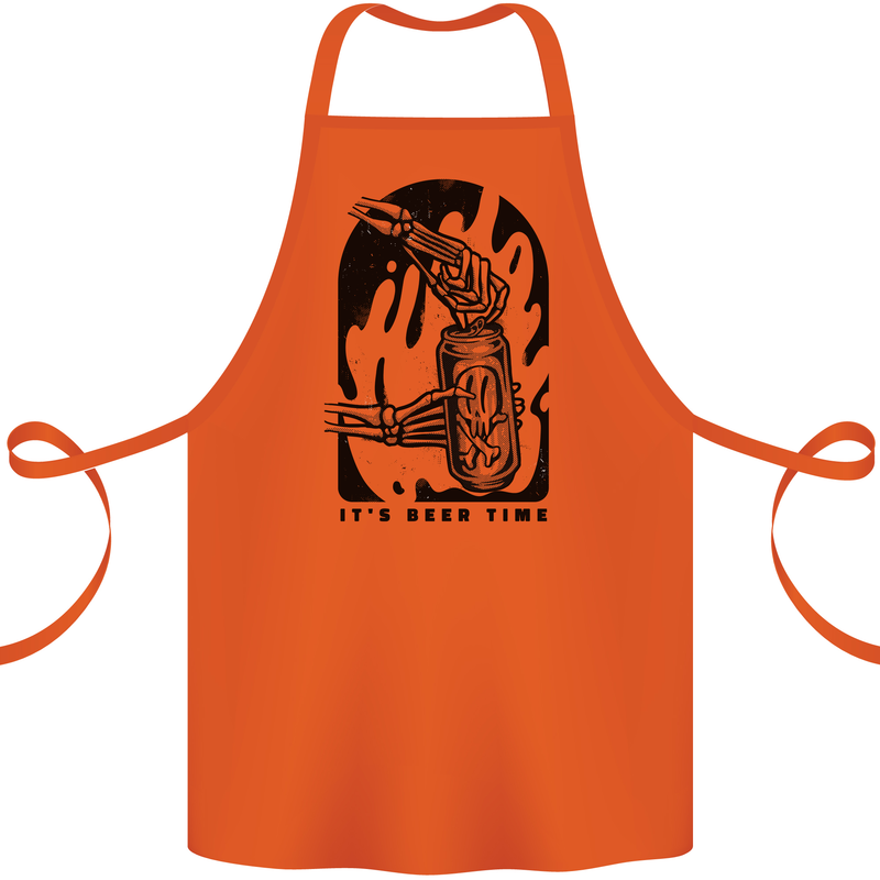 It's Beer Time Skeleton Hand Skull Cotton Apron 100% Organic Orange