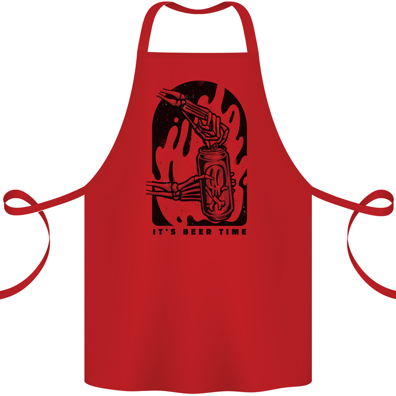 It's Beer Time Skeleton Hand Skull Cotton Apron 100% Organic Red