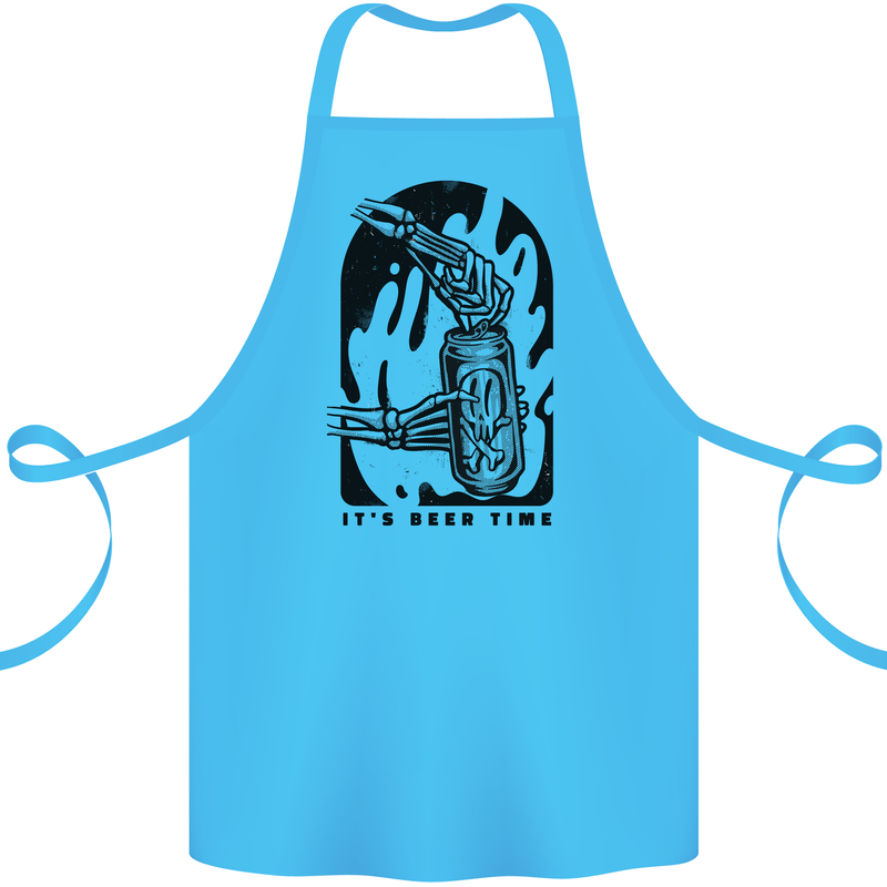 It's Beer Time Skeleton Hand Skull Cotton Apron 100% Organic Turquoise
