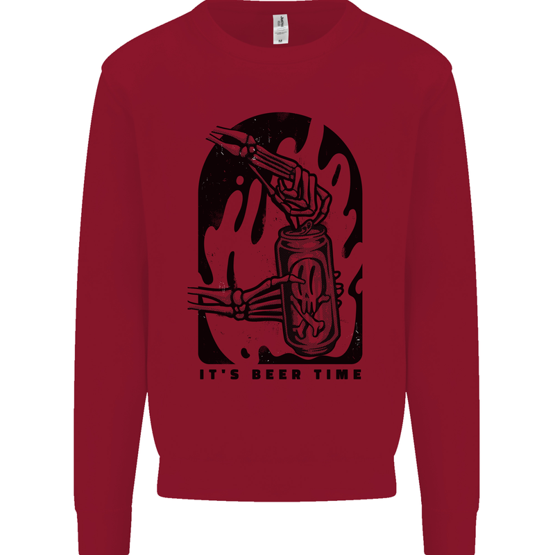 It's Beer Time Skeleton Hand Skull Kids Sweatshirt Jumper Red