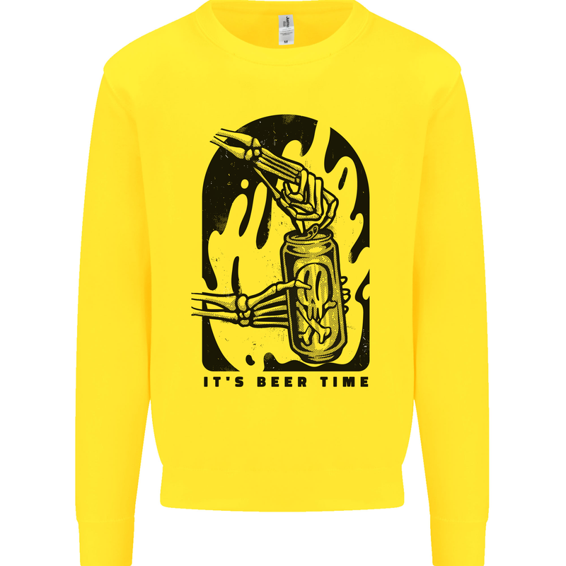 It's Beer Time Skeleton Hand Skull Kids Sweatshirt Jumper Yellow