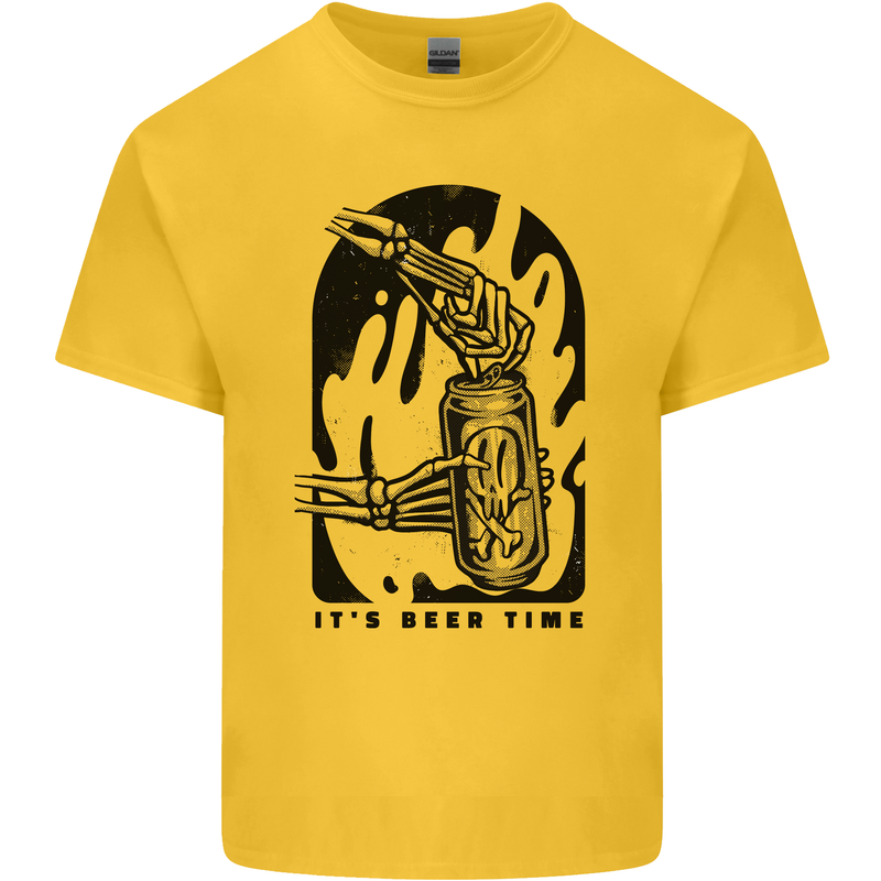 It's Beer Time Skeleton Hand Skull Kids T-Shirt Childrens Yellow