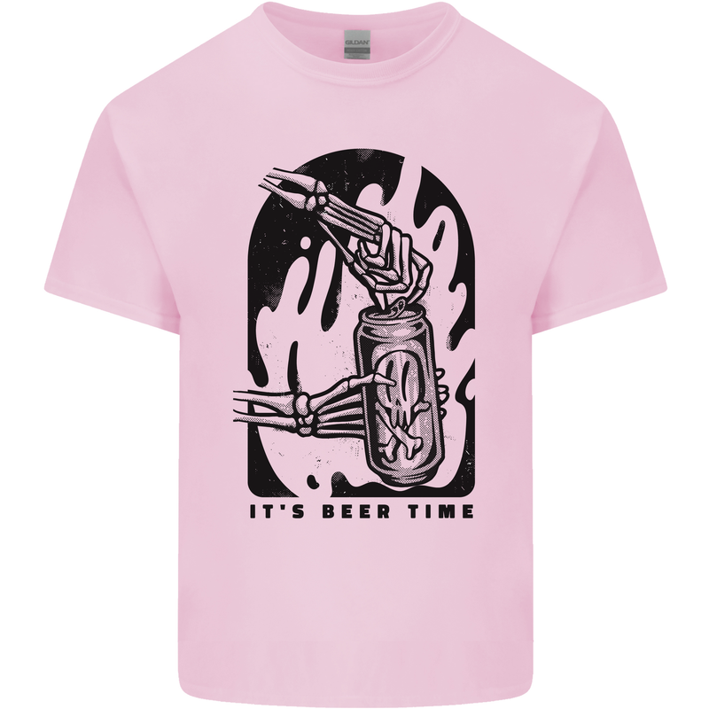 It's Beer Time Skeleton Hand Skull Mens Cotton T-Shirt Tee Top Light Pink