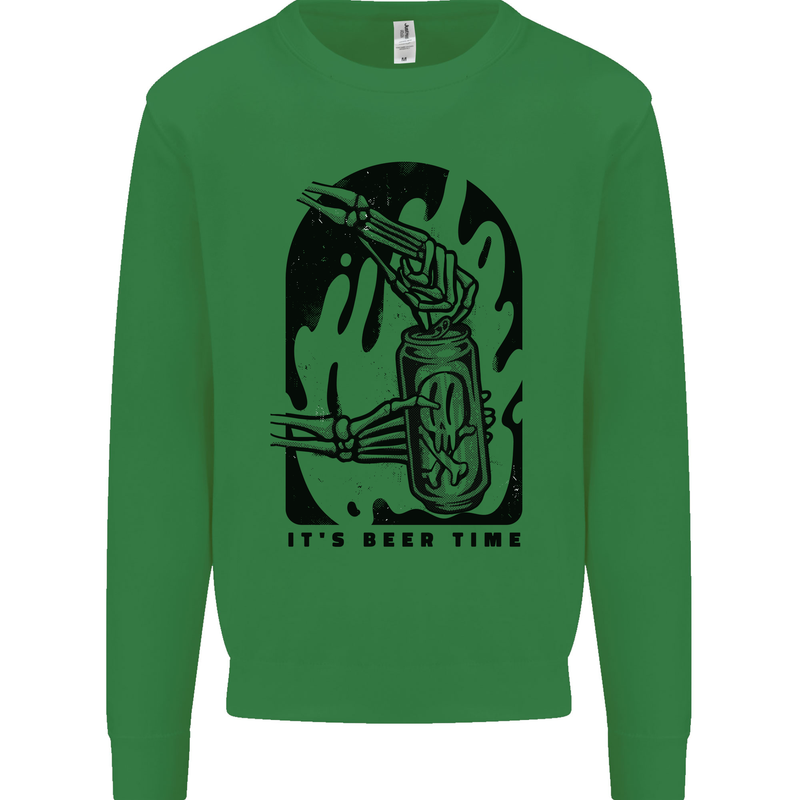 It's Beer Time Skeleton Hand Skull Mens Sweatshirt Jumper Irish Green