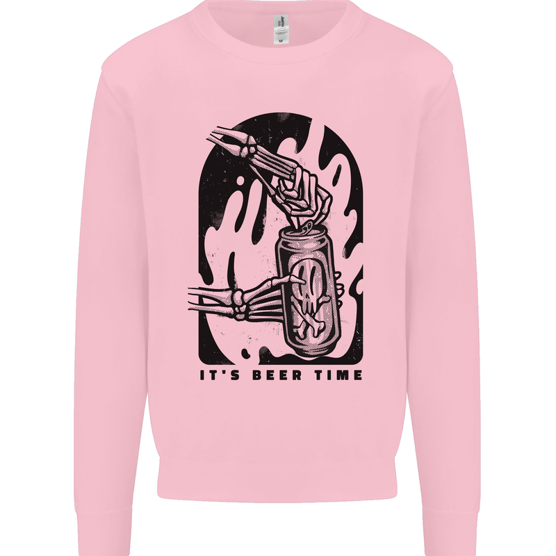 It's Beer Time Skeleton Hand Skull Mens Sweatshirt Jumper Light Pink