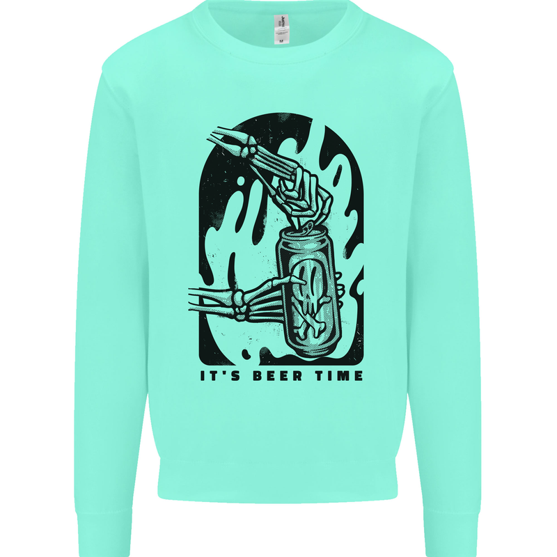 It's Beer Time Skeleton Hand Skull Mens Sweatshirt Jumper Peppermint