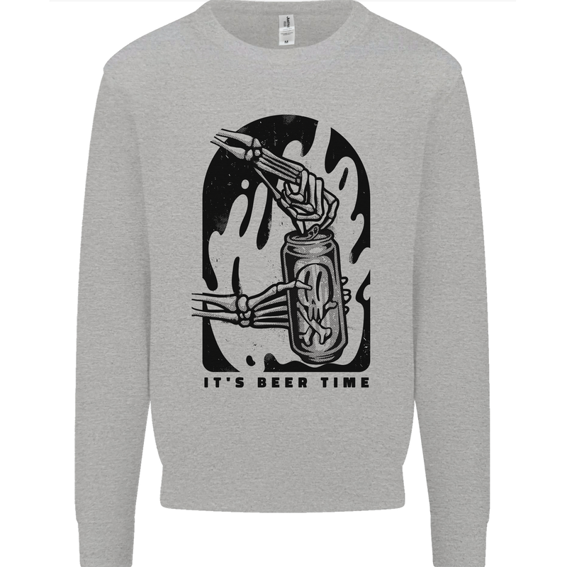 It's Beer Time Skeleton Hand Skull Mens Sweatshirt Jumper Sports Grey