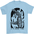 It's Beer Time Skeleton Hand Skull Mens T-Shirt 100% Cotton Light Blue