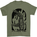 It's Beer Time Skeleton Hand Skull Mens T-Shirt 100% Cotton Military Green