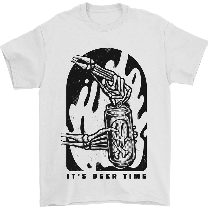 It's Beer Time Skeleton Hand Skull Mens T-Shirt 100% Cotton White