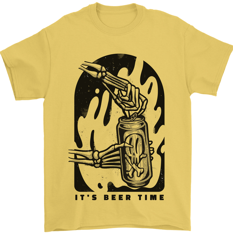It's Beer Time Skeleton Hand Skull Mens T-Shirt 100% Cotton Yellow