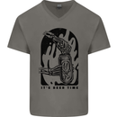 It's Beer Time Skeleton Hand Skull Mens V-Neck Cotton T-Shirt Charcoal