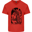 It's Beer Time Skeleton Hand Skull Mens V-Neck Cotton T-Shirt Red