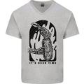 It's Beer Time Skeleton Hand Skull Mens V-Neck Cotton T-Shirt Sports Grey
