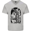 It's Beer Time Skeleton Hand Skull Mens V-Neck Cotton T-Shirt Sports Grey