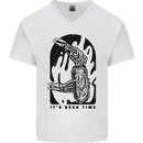 It's Beer Time Skeleton Hand Skull Mens V-Neck Cotton T-Shirt White