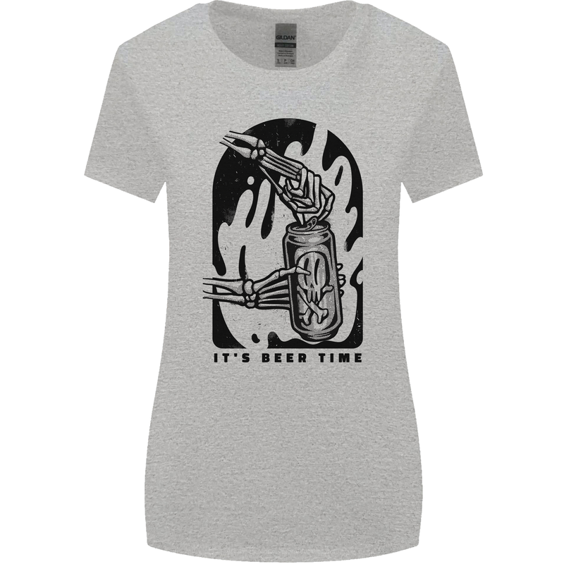 It's Beer Time Skeleton Hand Skull Womens Wider Cut T-Shirt Sports Grey