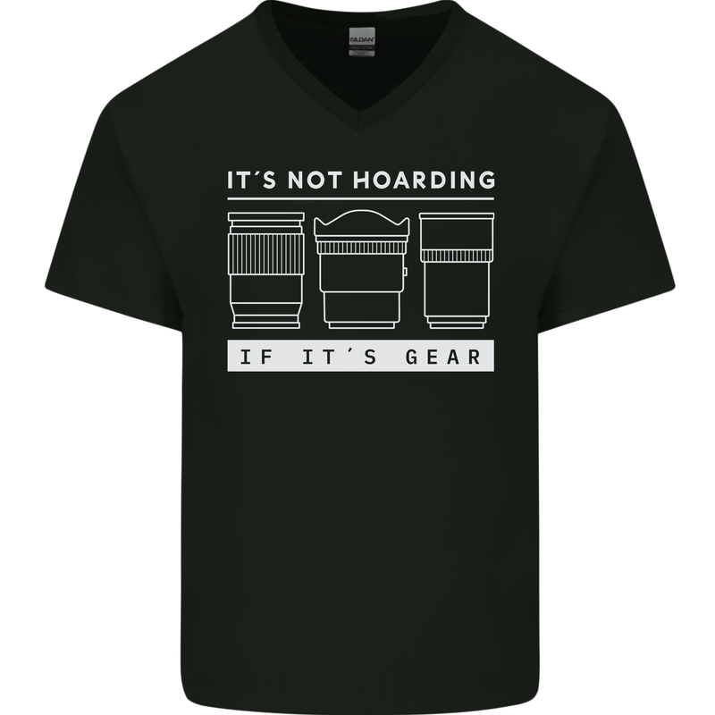 It's Not Hoarding if its Photography Photographer Mens V-Neck Cotton T-Shirt Black