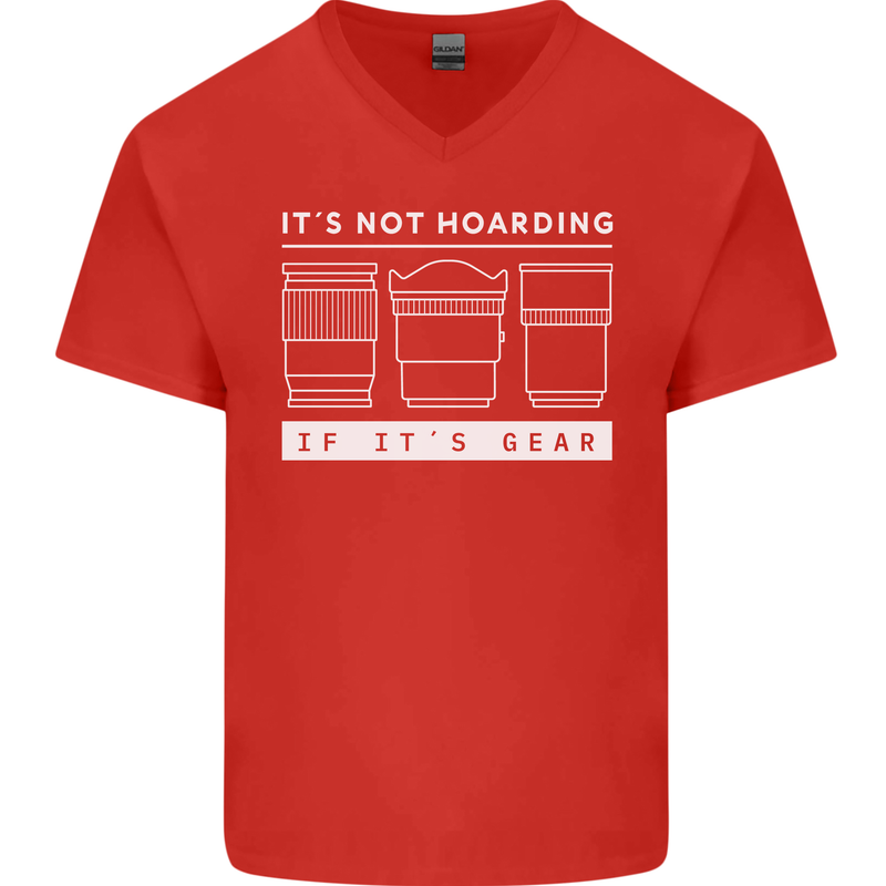 It's Not Hoarding if its Photography Photographer Mens V-Neck Cotton T-Shirt Red