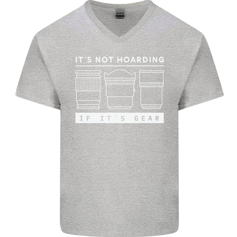 It's Not Hoarding if its Photography Photographer Mens V-Neck Cotton T-Shirt Sports Grey